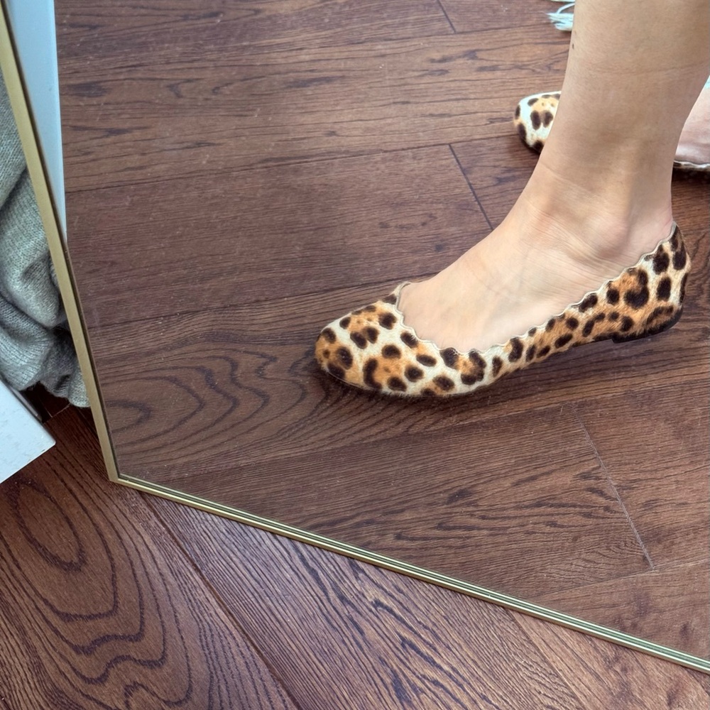 Chloe Cream + Leopard Print Brown Scalloped Flats